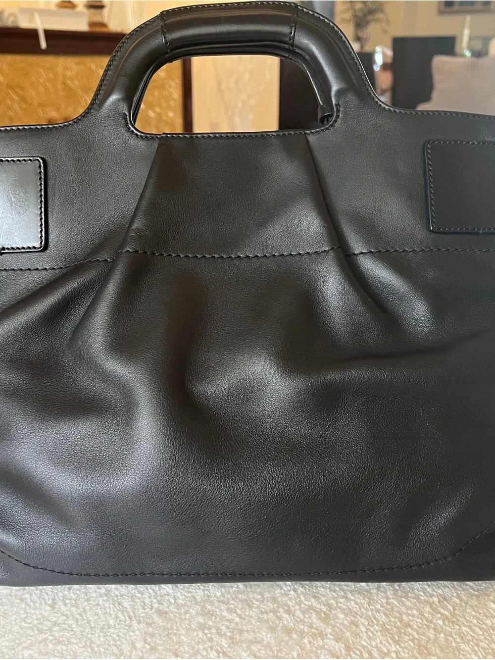 Black Leather Satchel with Gold Hardware